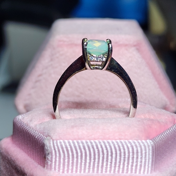 New Princess Cut Jade Sterling Silver Ring - Picture 6 of 12